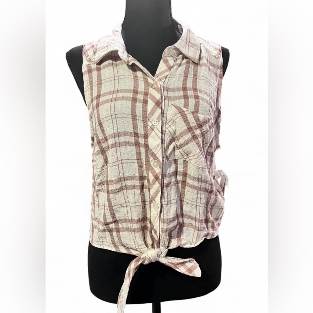 Ultra Flirt NWT Brown and White Plaid Button-Down Shirt Coastal Cowboy Size XL